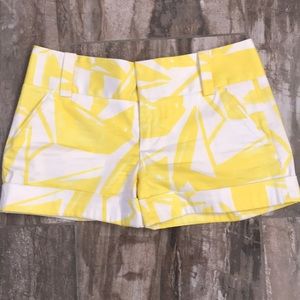 Alice and Olivia yellow and white cuffed shorts
